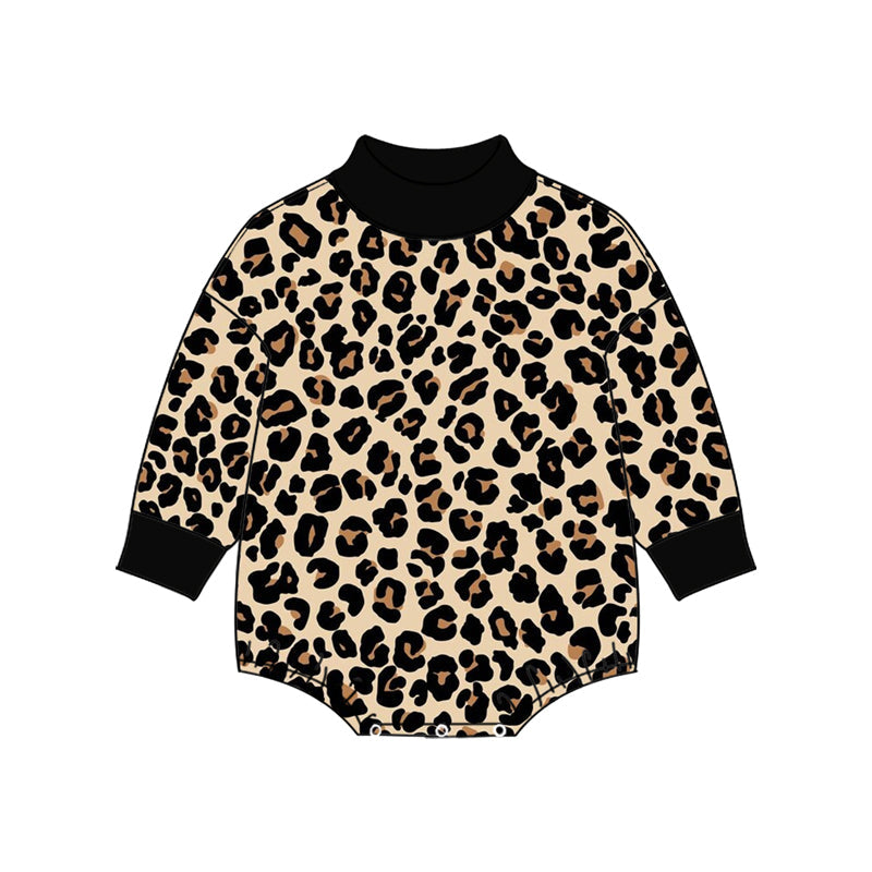 Preorder MOQ 5 pcs Each Style Colorful Leopard Mockneck Baby Bubble Romper Kids Matching Clothes