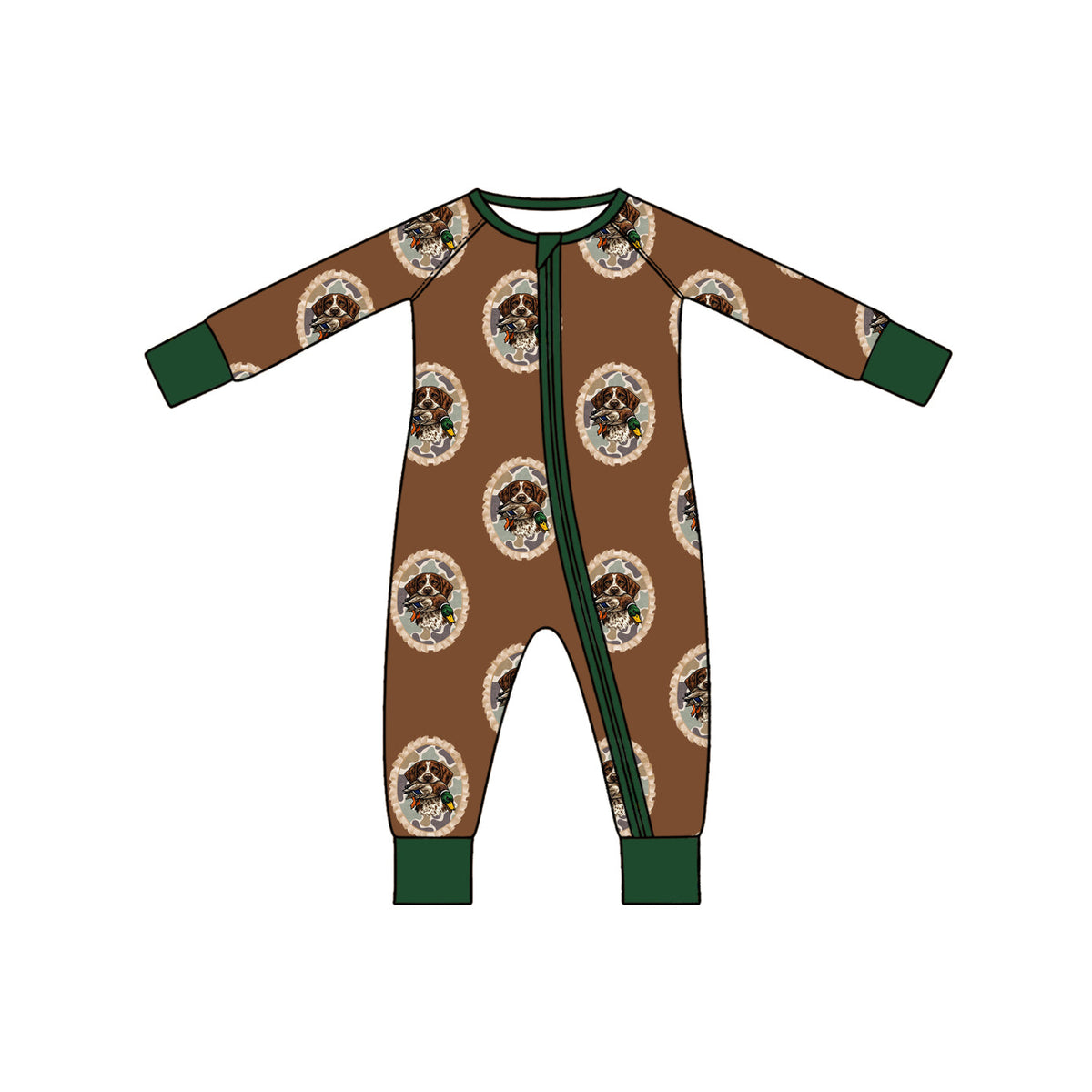 Preorder MOQ 5 pcs Each Style Hunting Duck Puppy Brown Green Pajamas Kids Matching Clothes