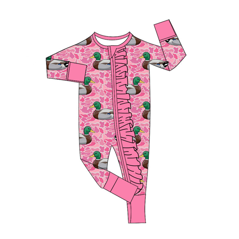 Preorder MOQ 5 pcs Each Style Hunting Mallard Ducks Camo Rose Red Ruffles Kids Matching Clothes
