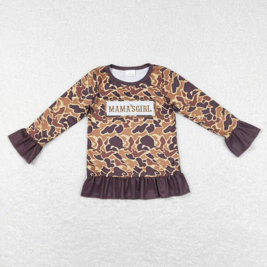 GT0405 mama's girl brown camo Embroidery Girls Long Sleeve Top T-shirts