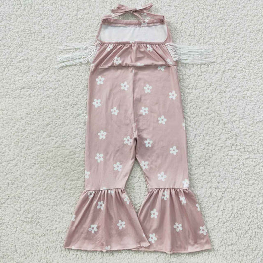 SR0424 Pink Floral Girls Short Sleeve Jumpsuit Overall Pants