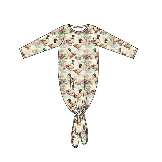 preorder NB0047 Newborn Flower Duck Hunting Long Sleeve Girls Nightgown Romper 202505