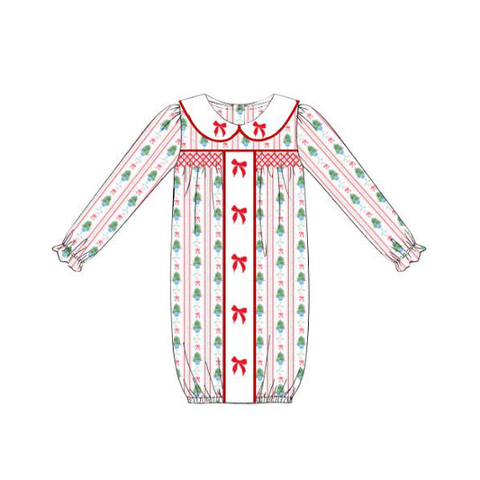 preorder NB0048 Newborn Red Bows Long Sleeve Girls Nightgown Romper 202506