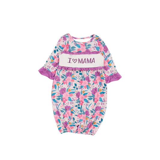 MOQ 5 PCS preorder NB0050 Newborn I Love MOM Flower Rose Red Ruffle Long Sleeve Girls Nightgown Romper 202509