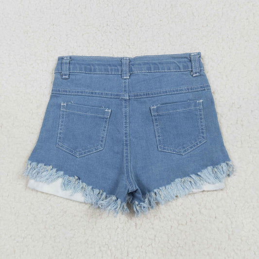NC0003 4th Of July Blue Starts Red Stripes Girls Shorts Denim Jeans