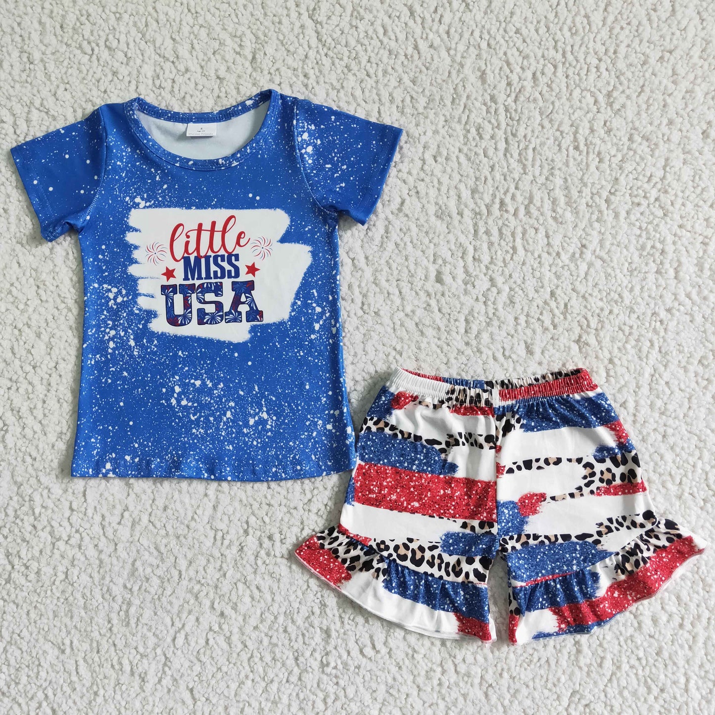 Clearance NC0005 Little miss USA Fourth of July short sleeve leopard print shorts suit