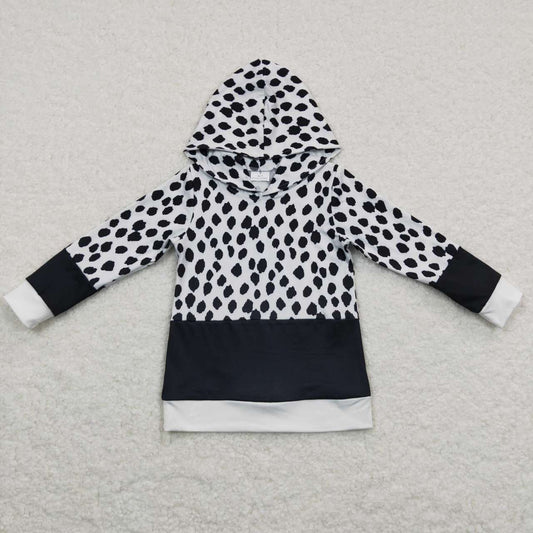 GT0202 Black White Leopard  Girls Long Sleeve Hoodies Top