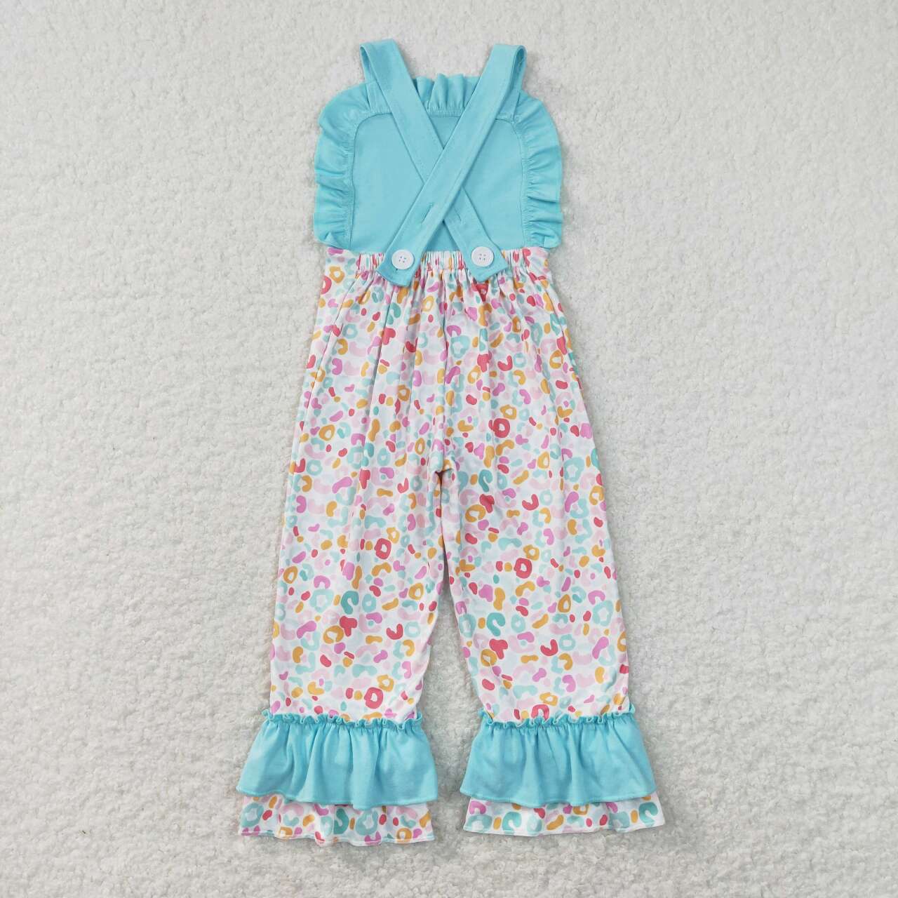 SR0966 Blue Floral Print Girls Sleeveless Jumpsuit