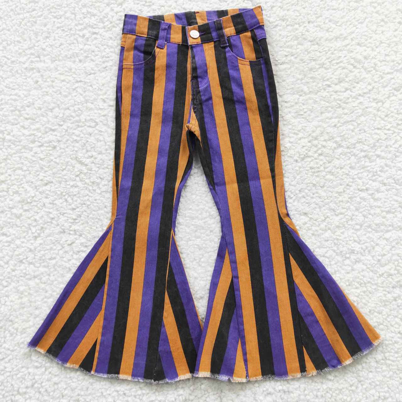 P0157 Purple Yellow Striped Girls Bell Pants Denim Jeans