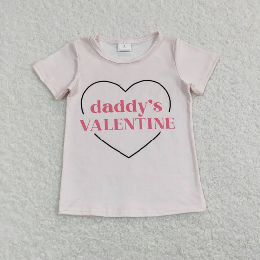 GT0452 Daddy's Valentine pink Girls Short Sleeve Top T-shirts