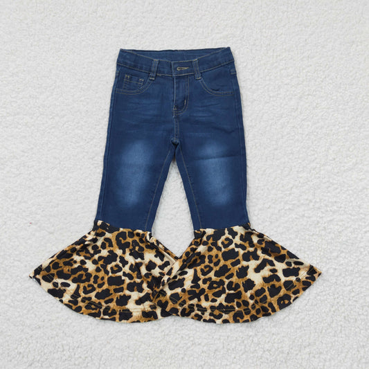 P0116  Baby Girl Clothes Leopard Flared Denim Pants RTS Free Shipping Over 2KG
