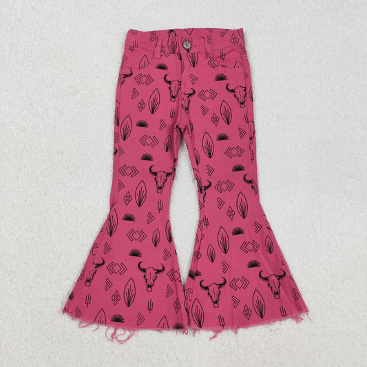 New P0159 Pink Cactus Cow Girls Bell Pants Denim Jeans 202509 RTS