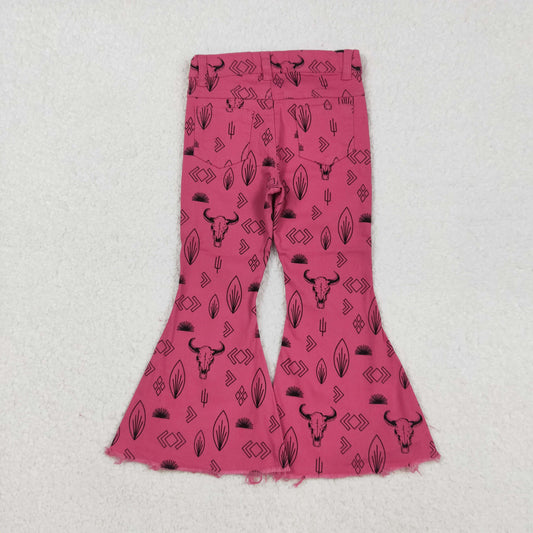 P0159 Pink Cactus Cow Girls Bell Pants Denim Jeans