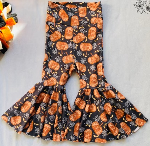 P0231 Halloween Pumpkin Girls Legging Long Pants Bell Bottom