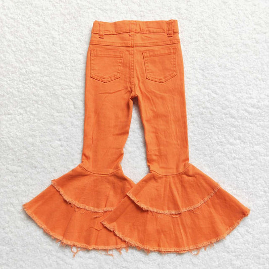P0271 Baby Girl Clothes Orange Ripped Double-Layer Flare Denim Pants RTS Free Shipping Over 2KG