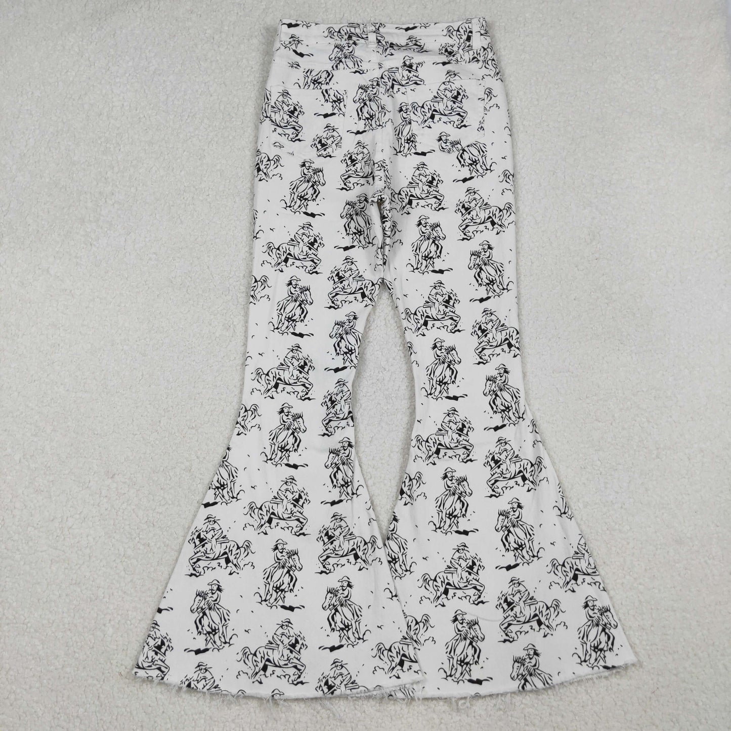 P0296 Adult Female Horse White Denim Bell Pants 202510 RTS