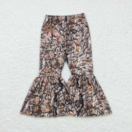 P0309 Brown Camo Leafs Girls Legging Long Bell Bottom Pants boutique