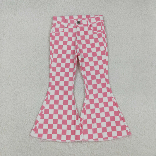 P0348  New Pink Plaid  Girls Bell Pants Denim Jeans 202509 RTS