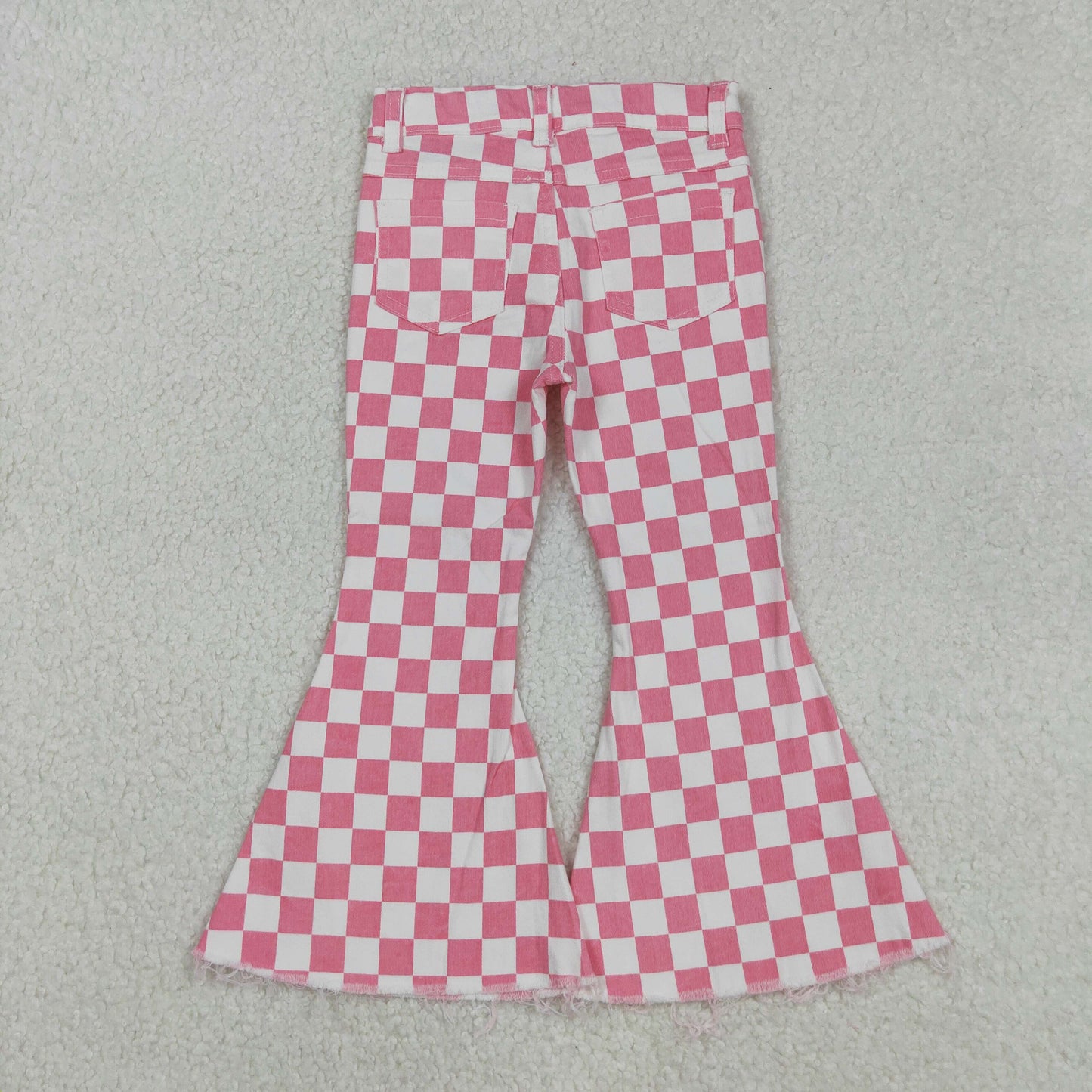 P0348  New Pink Plaid  Girls Bell Pants Denim Jeans 202509 RTS