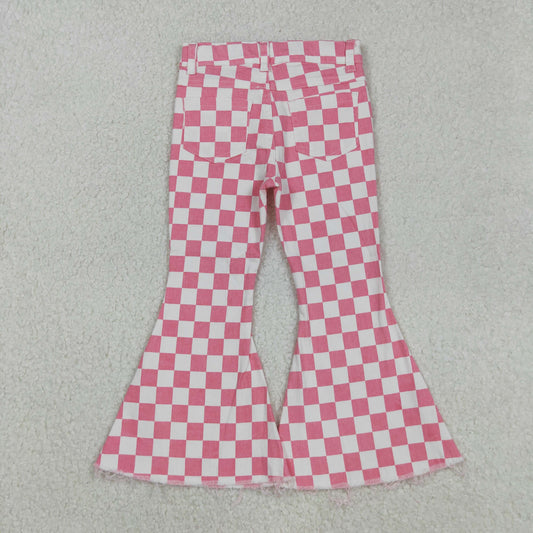 P0348  New Pink Plaid  Girls Bell Pants Denim Jeans 202509 RTS