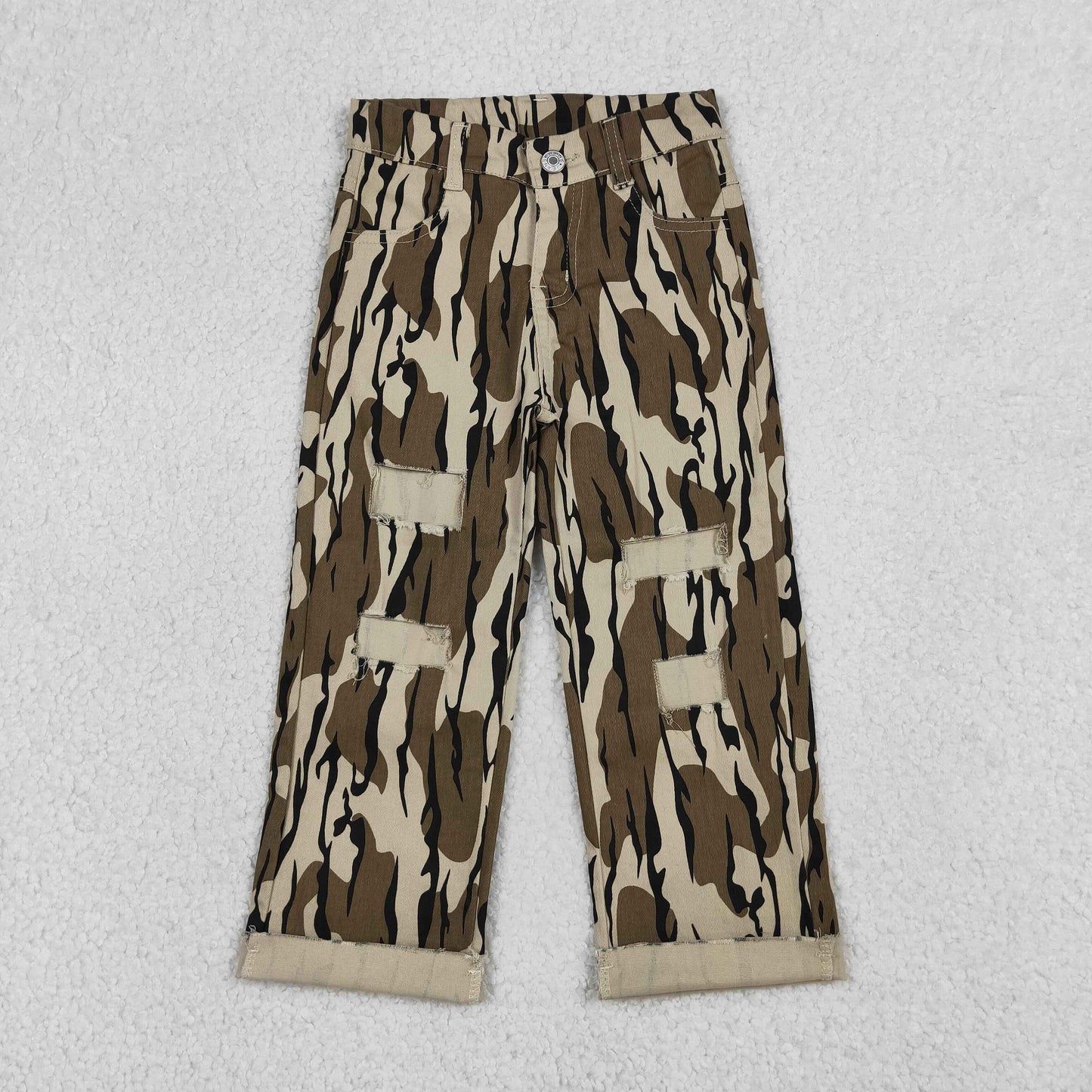 P0373 Army Green Camouflage Boys Denim Ripped Jeans 202604 RTS