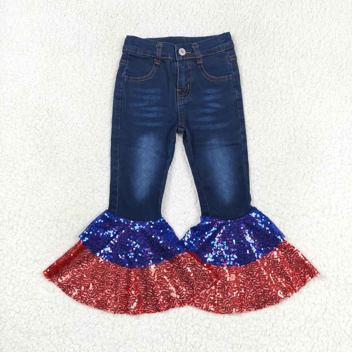 P0430 Red and blue sequined dark blue denim pants girl friend jeans girls