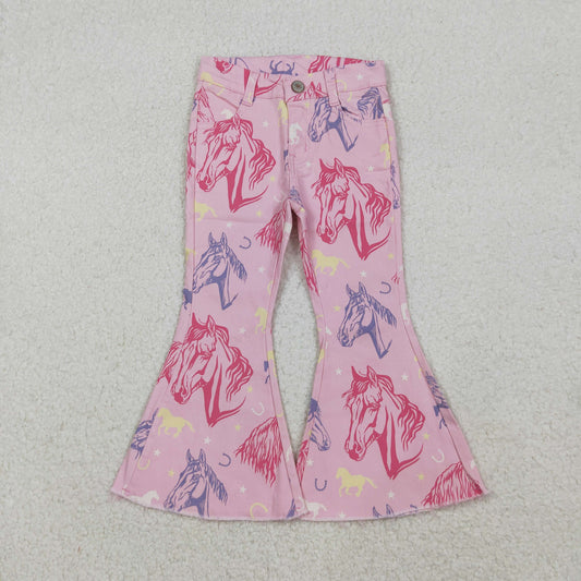 P0431 Horse Pink Girls Denim Bell Bottom Pants 202510 RTS