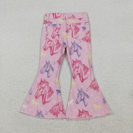 P0431 Horse Pink Girls Denim Bell Bottom Pants 202510 RTS