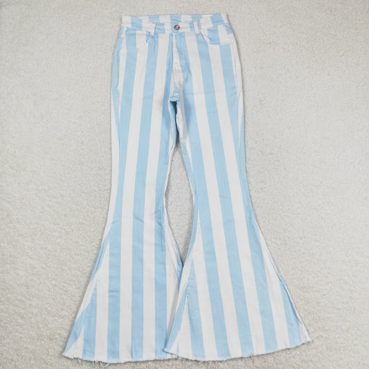 P0458 Adult women blue and white striped denim pants high quality wholesale no moq jeans girl