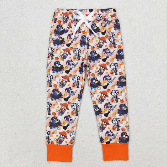 P0476 bluey leaf orange plaid pants