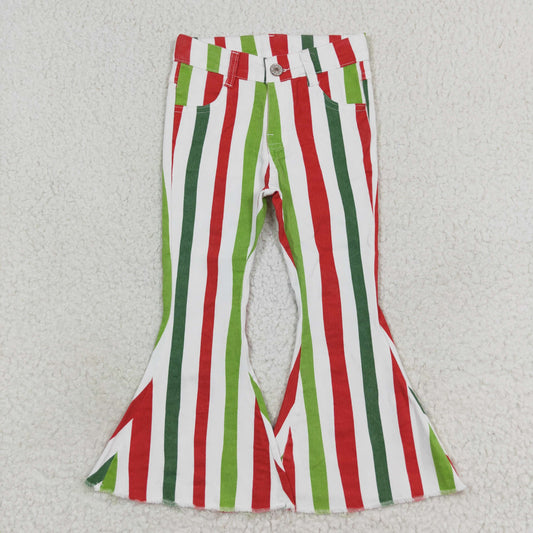 P0484 NO MOQ Red and green striped denim pants high quality baby girl jeans set