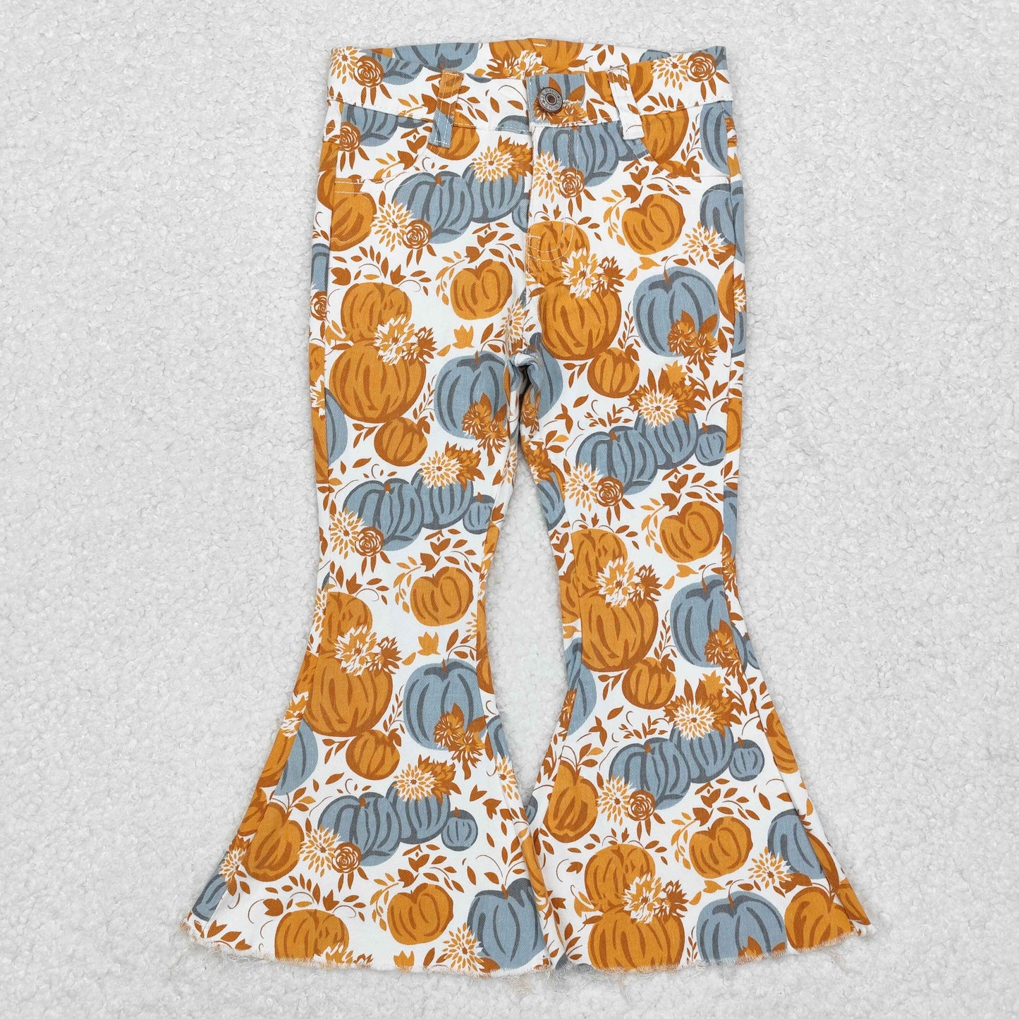 P0487 Pumpkin flower denim pants