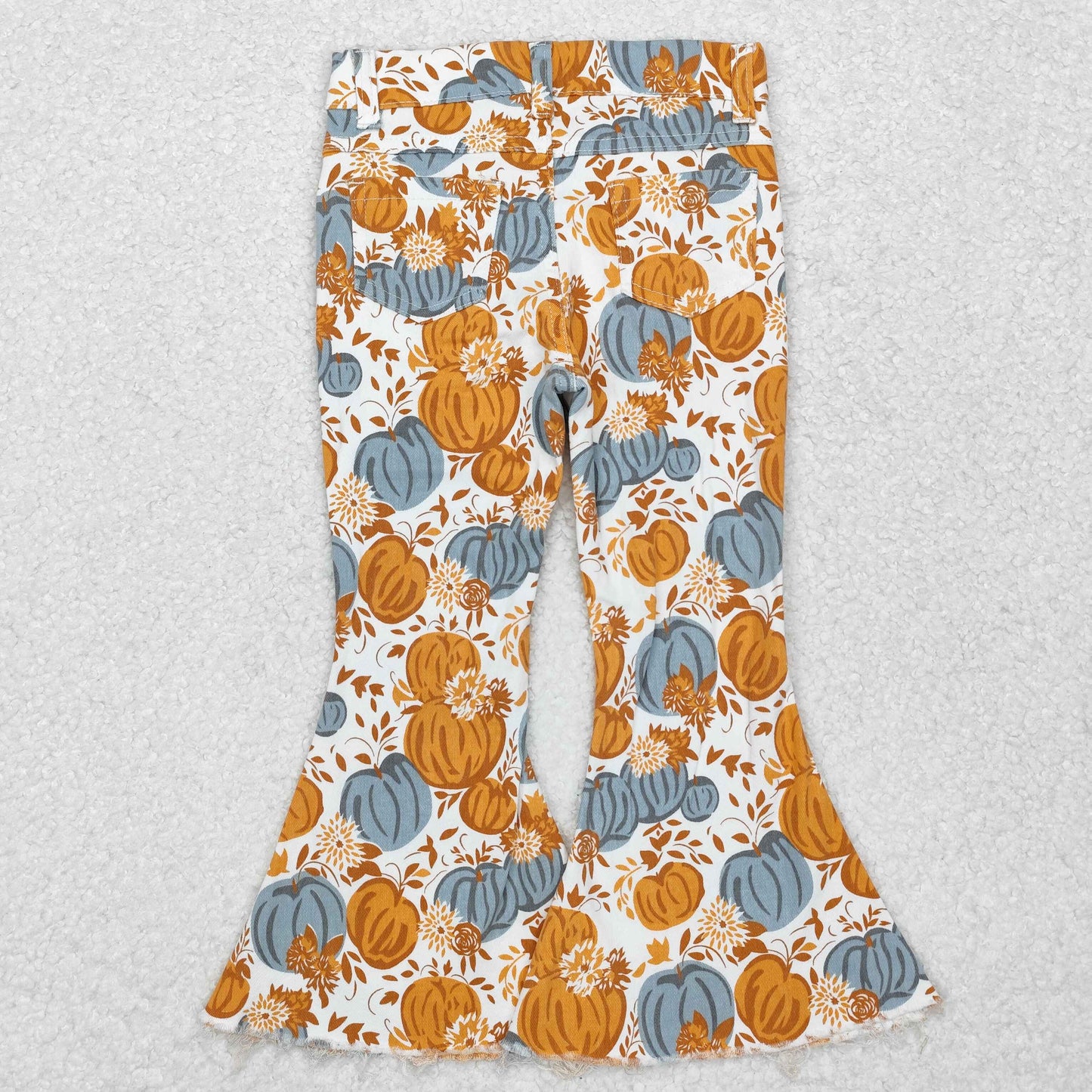 P0487 Pumpkin flower denim pants