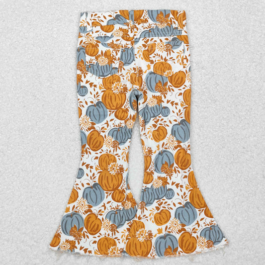 P0487 Pumpkin flower denim pants