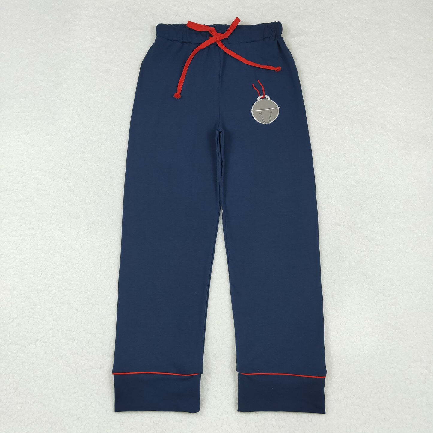 P0501 Adult ladies embroidered Christmas bells navy blue pants New arrival