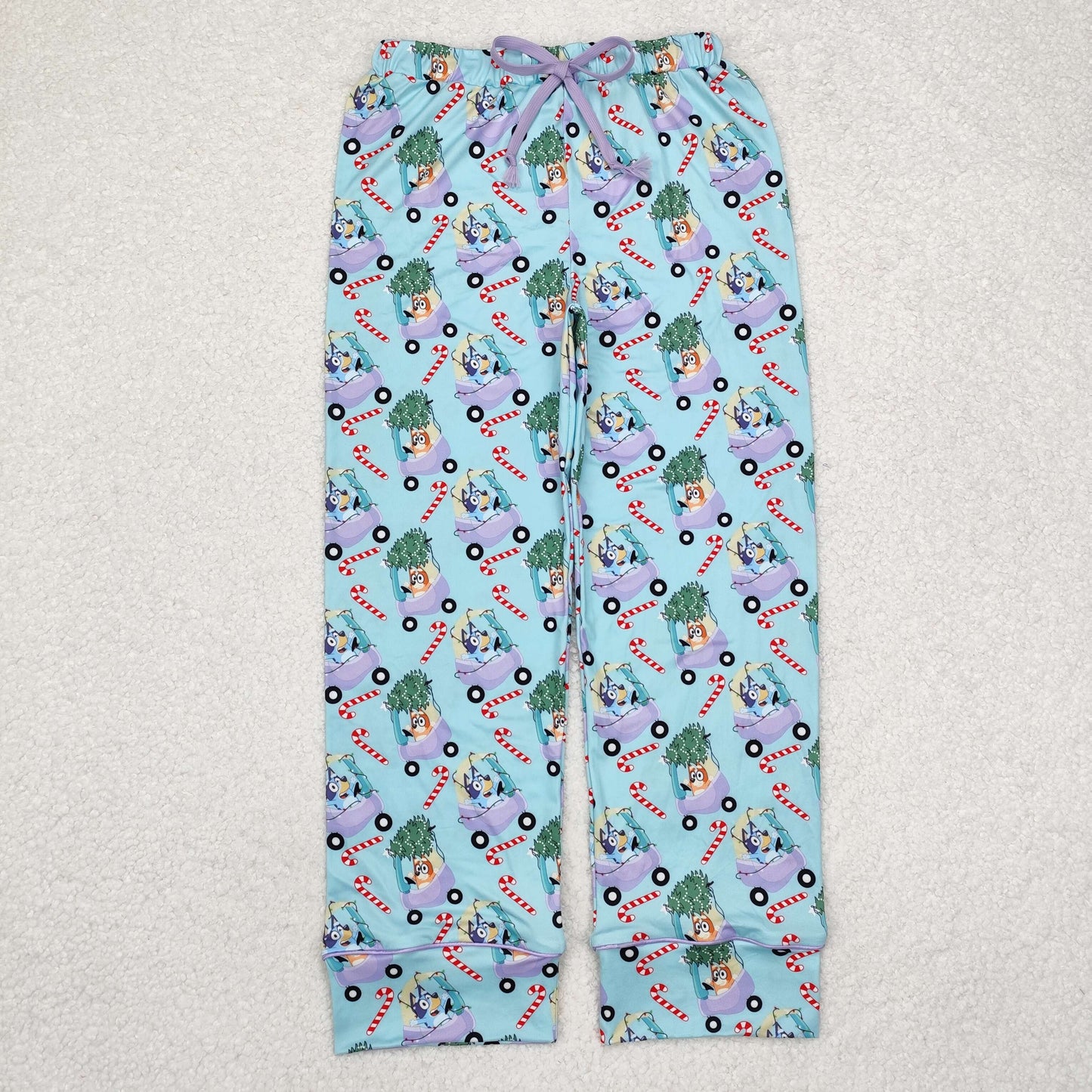 P0565 Adult Female Cartoon Bluey Christmas Tree Blue Long Pants RTS 202509