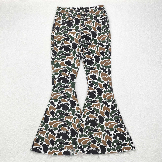 P0583 Adult female brown-green camouflage beige denim pants