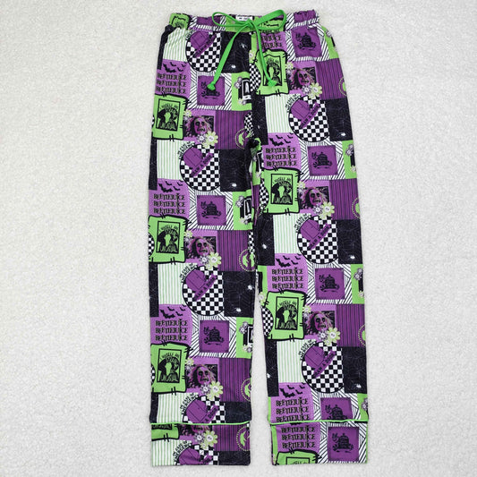 P0585 Adult female Halloween plaid purple-green pants