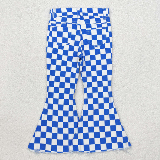 P0610 Blue plaid denim pants high quality