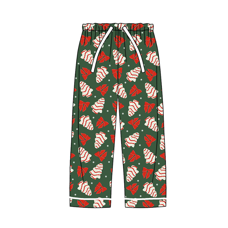 Preorder P0645  Adult female Christmas cookie bow pattern red and green pants