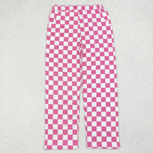 P0648 Pink and white plaid pants for adult women New arrival