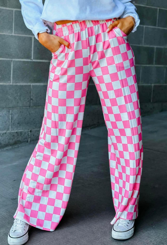 Preorder P0648 Pink and white plaid pants for adult women