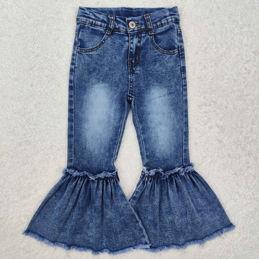 P0676 Blue denim jeans Girls bell bottom pants boutique  Denim Jeans RTS 202501