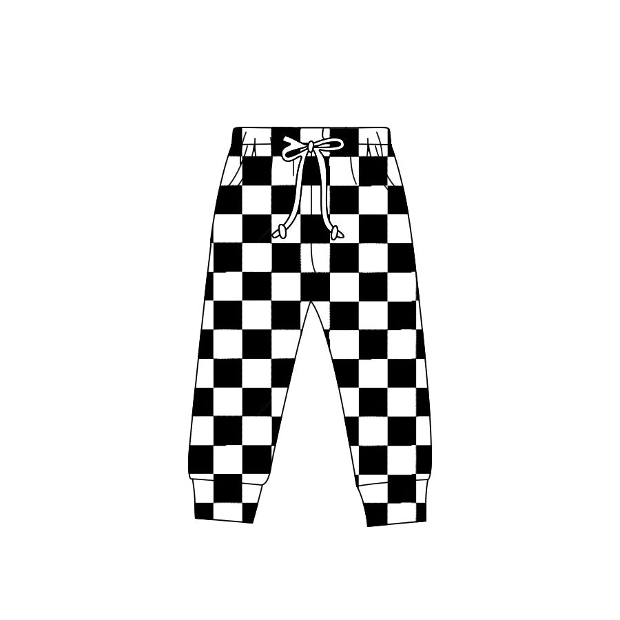 Preorder P0702 Black and white plaid lace-up pants for adult women high quality