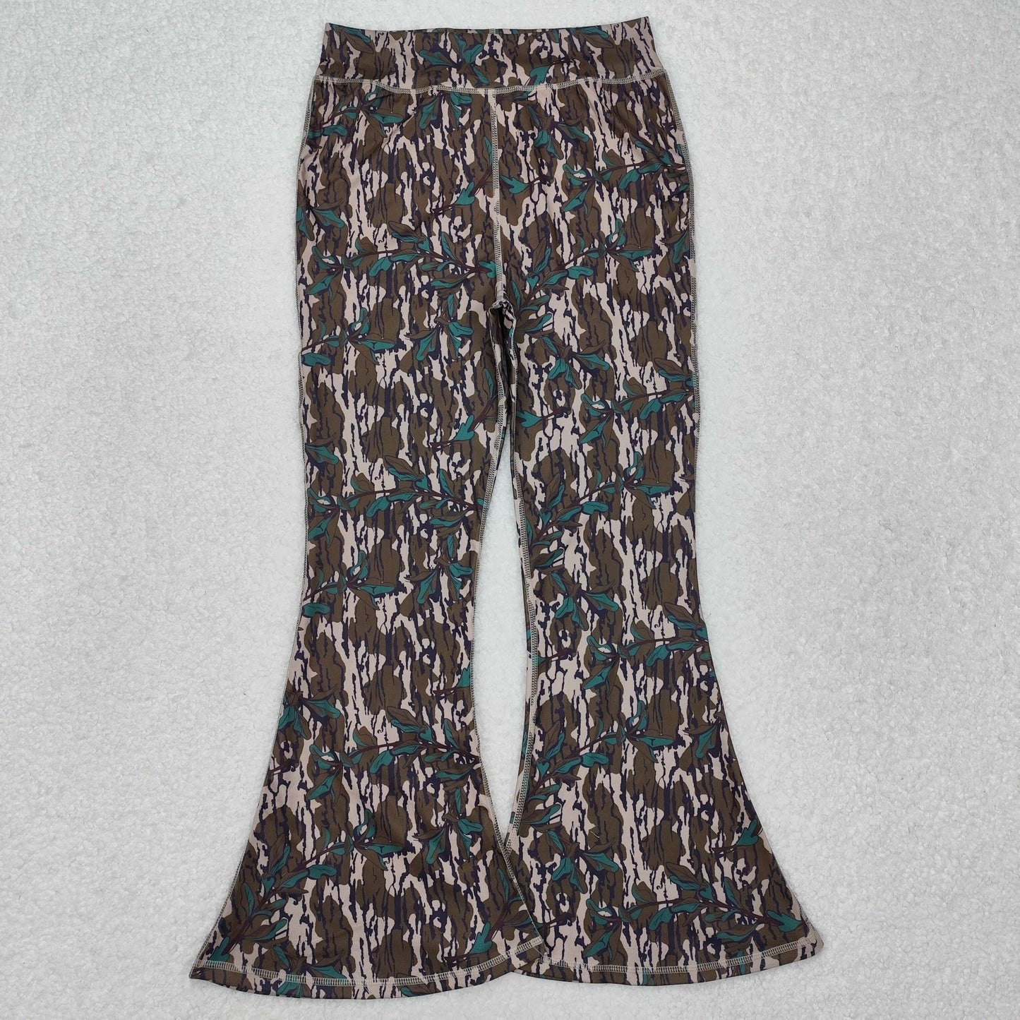 P0719  Adult female Brown Camouflage Leaf Yoga milk silk bell bottom pants boutique outfit 202501