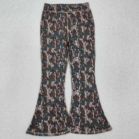 P0719  Adult female Brown Camouflage Leaf Yoga milk silk bell bottom pants boutique outfit 202501
