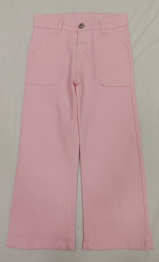 Preorder P0755 Pure Pink Straight-leg Jeans Girls Boutique Denim Pants 202503