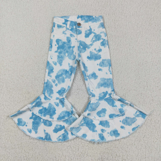 P0762 Light Blue Ink-Print Denim Trousers High Quality Girls Jeans 202505 RTS