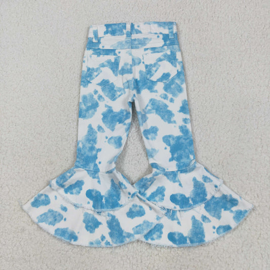 P0762 Light Blue Ink-Print Denim Trousers High Quality Girls Jeans 202505 RTS