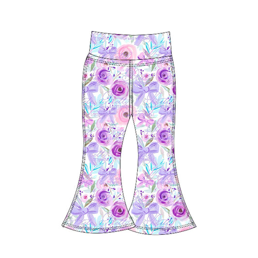 Preorder P0774 Girls Boutique Floral Leaf Blue Purple Yoga Pants 202506